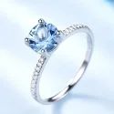 925 Sterling Silver Ring Round Classic Blue Topaz Rings For Women Engagement Gemstone Wedding Band (1)
