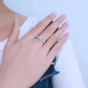 925 Sterling Silver Ring Round Classic Blue Topaz Rings For Women Engagement Gemstone Wedding Band (5)