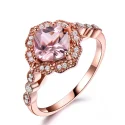 Solid Sterling Silver Cushion Morganite Rings for Women Engagement Anniversary Band Pink Gemstone Valentine's Gift