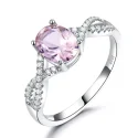 Solid 925 Sterling Silver Ring for Lady Oval Pink Nano Morganite Wedding Engagement Ring Bridal (1)