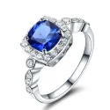 Real S925 Sterling Silver Rings for Women Blue Topaz Ring Gemstone Aquamarine Cushion Romantic Gift (9)