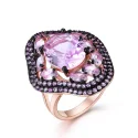 925 Silver Created Pink Morganite Rings for Women Stackable Wedding Statement Sterling Silver Fine Jewelry