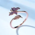 Pure 925 Sterling Silver Rings Created Nano Pink Moganite Butterfly Adjustable Rings For Women Romantic Jewelry