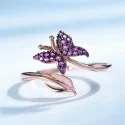 Pure 925 Sterling Silver Rings Created Nano Pink Moganite Butterfly Adjustable Rings For Women Romantic (2)