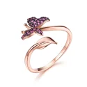 Pure 925 Sterling Silver Rings Created Nano Pink Moganite Butterfly Adjustable Rings For Women Romantic (5)