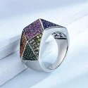 Rainbow Color Rings Genuine 925 Sterling Silver Cocktail Ring For Women Engagement Gift Gemstones Jewelry (2)