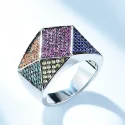 Rainbow Color Rings Genuine 925 Sterling Silver Cocktail Ring For Women Engagement Gift Gemstones Jewelry