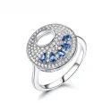 Fashion Round Blue Ring Real 925 Sterling Silver Jewelry Gemstone Rings For Women Party Gift Fine Jewelry