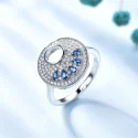 Fashion Round Blue Ring Real 925 Sterling Silver Jewelry Gemstone Rings For Women Party Gift (1)