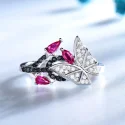 Solid 925 Sterling Silver Rings For Women Natural Black Spinel Ruby Gemstone Fashion Unique Butterfly (2)