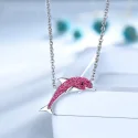 925 Sterling Silver Chain Silver Pink Color Slitter Dolphins Necklace For Women Girlfriend Gift Fine (3)