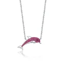 925 Sterling Silver Chain Silver Pink Color Slitter Dolphins Necklace For Women Girlfriend Gift Fine Jewelry