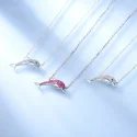 925 Sterling Silver Chain Silver Pink Color Slitter Dolphins Necklace For Women Girlfriend Gift Fine (1)
