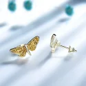 Gold Dragonfly Sequins Stud Earrings Real 925 Sterling Silver Jewelry Romantic Earrings For Women Cute (2)