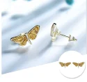 Gold Dragonfly Sequins Stud Earrings Real 925 Sterling Silver Jewelry Romantic Earrings For Women Cute (9)