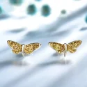 Gold Dragonfly Sequins Stud Earrings Real 925 Sterling Silver Jewelry Romantic Earrings For Women Cute Birthday Gift