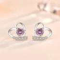 925 Sterling Silver Jewelry Created Heart Purple Clear CZ Stud Earrings For Lover Anniversary Romantic (3)