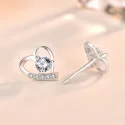 925 Sterling Silver Jewelry Created Heart Purple Clear CZ Stud Earrings For Lover Anniversary Romantic (4)