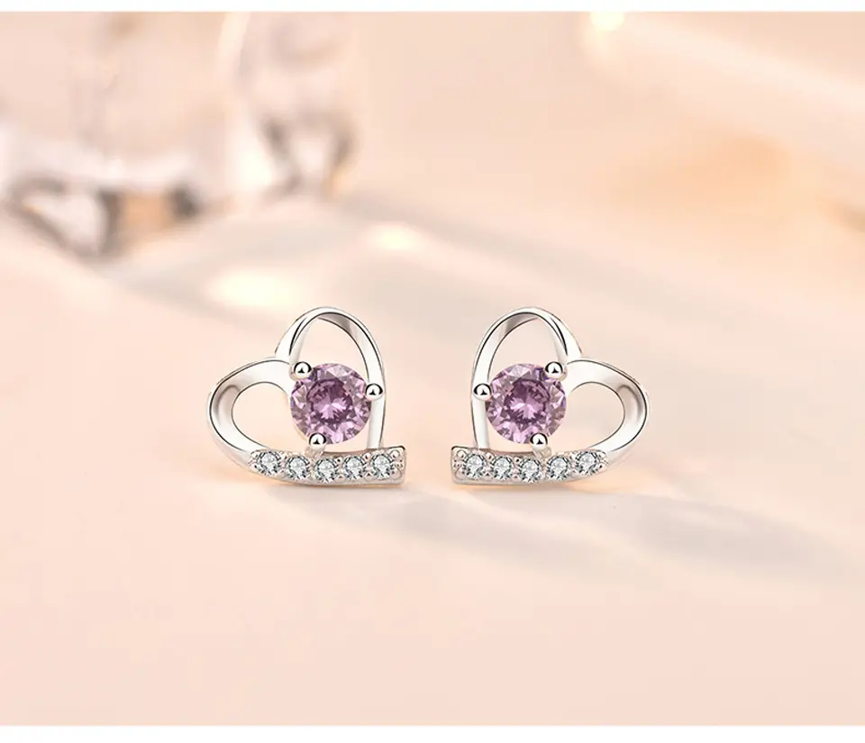 925-Sterling-Silver-Jewelry-Created-Heart-Purple-Clear-CZ-Stud-Earrings-For-Lover-Anniversary-Romantic (10)