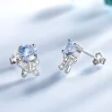 Cute 925 Sterling Silver Bear Created Sky Blue Stone Stud Earrings Fine Jewelry For Girl (3)