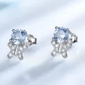 Cute 925 Sterling Silver Bear Created Sky Blue Stone Stud Earrings Fine Jewelry For Girl (4)