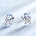 Cute 925 Sterling Silver Bear Created Sky Blue Stone Stud Earrings Fine Jewelry For Girl (2)