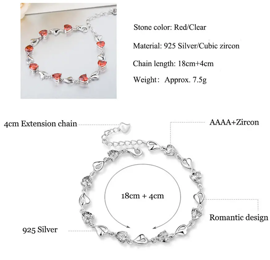 Romantic-Heart-Shape-Zircon-Bracelets-Bangles-Real-925-Sterling-Silver-Charm-Bracelets-For-Women-Fine (9)