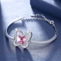 Crystal Real 925 Silver Bracelet Butterfly Pink Blue Bracelets Romantic Jewelry For Women Girls Festival (2)