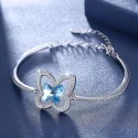 Crystal Real 925 Silver Bracelet Butterfly Pink Blue Bracelets Romantic Jewelry For Women Girls Festival (3)