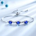 Real 925 Silver Bracelet Oval Created Nano Blue Sapphire Bracelets Bangles Free expansion Romantic Jewelry (1)