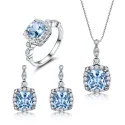 925 Sterling Silver Jewelry Set Sky Blue Topaz Ring Pendant Stud Earrings For Women Wedding (2)