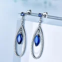 925 Sterling Silver Jewelry Sets Elegant Blue Sapphire Pendant Necklace Drop Earrings For Women Wedding (3)
