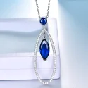 925 Sterling Silver Jewelry Sets Elegant Blue Sapphire Pendant Necklace Drop Earrings For Women Wedding (2)