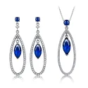 925 Sterling Silver Jewelry Sets Elegant Blue Sapphire Pendant Necklace Drop Earrings For Women Wedding (1)