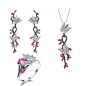 Created Ruby Butterfly Jewelry Sets 925 Sterling Silver Jewelry Elegant Necklace Rings Earrings For Women (1)