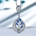 925 Sterling Silver Earrings Rings Necklaces Water Drop Blue Sapphir Gemstone Jewelry Set For Women (3)