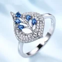 925 Sterling Silver Earrings Rings Necklaces Water Drop Blue Sapphir Gemstone Jewelry Set For Women (4)