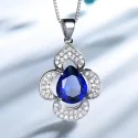 925 Sterling Silver Jewelry Set for Women Blue Sapphire Gemstone Ring Pendant Drop Earrings Female (4)