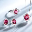 925 Sterling Silver Nano Gemstone Jewelry Sets for Women Red Roses Rings Necklace Earrings Sets (1)
