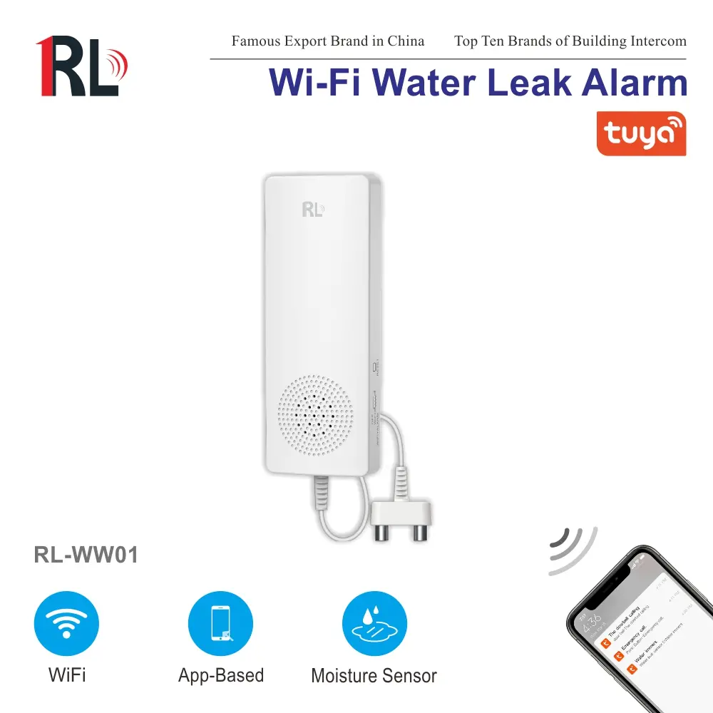 Water leak alarm for smart home, RL-WW01, Tuya smart, 2.4GHz WiFi, 95dB, no hub needed, automation, push notification 1