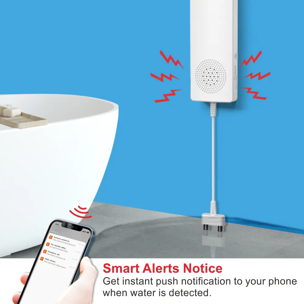 Water leak alarm for smart home, RL-WW01, Tuya smart, 2.4GHz WiFi, 95dB, no hub needed, automation, push notification 3