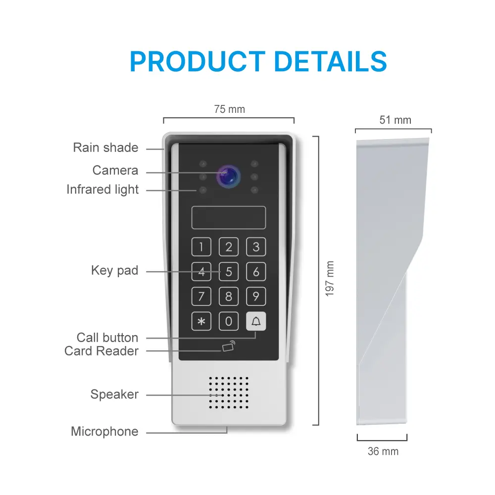 Intercom system, RL-617AID, analog, two wires, outdoor station for villa or buildings, numeric keypad, password/PIN, ID card access control 15