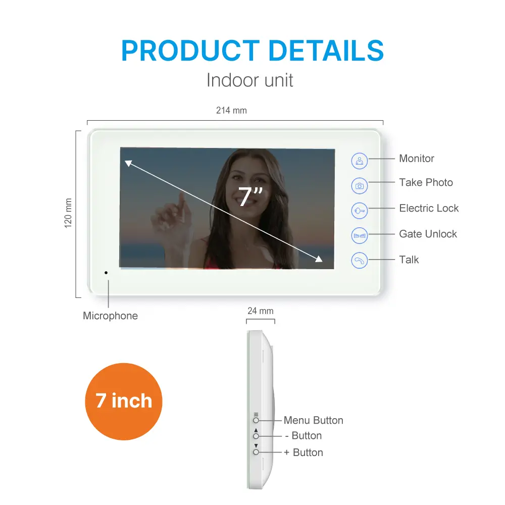  ●Model # RL-H07PAKID-2 ●Tuya remote control from smart phone. ●Easy 4 wires connection, DIY. ●7 inch TFT screen, 800*480 resolution. ●Touch button monitor, white and black colors for option. ●Receive video call and intercom via monitor. _08