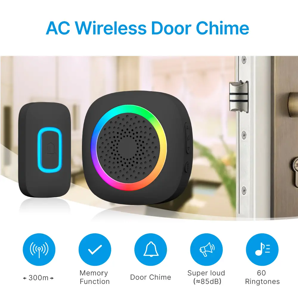 AC Wireless doorbell, door chime, RL-3895, battery powered, anti-interference, 60 tunes/melodies/ringtones, 433MHz, 150 meters
