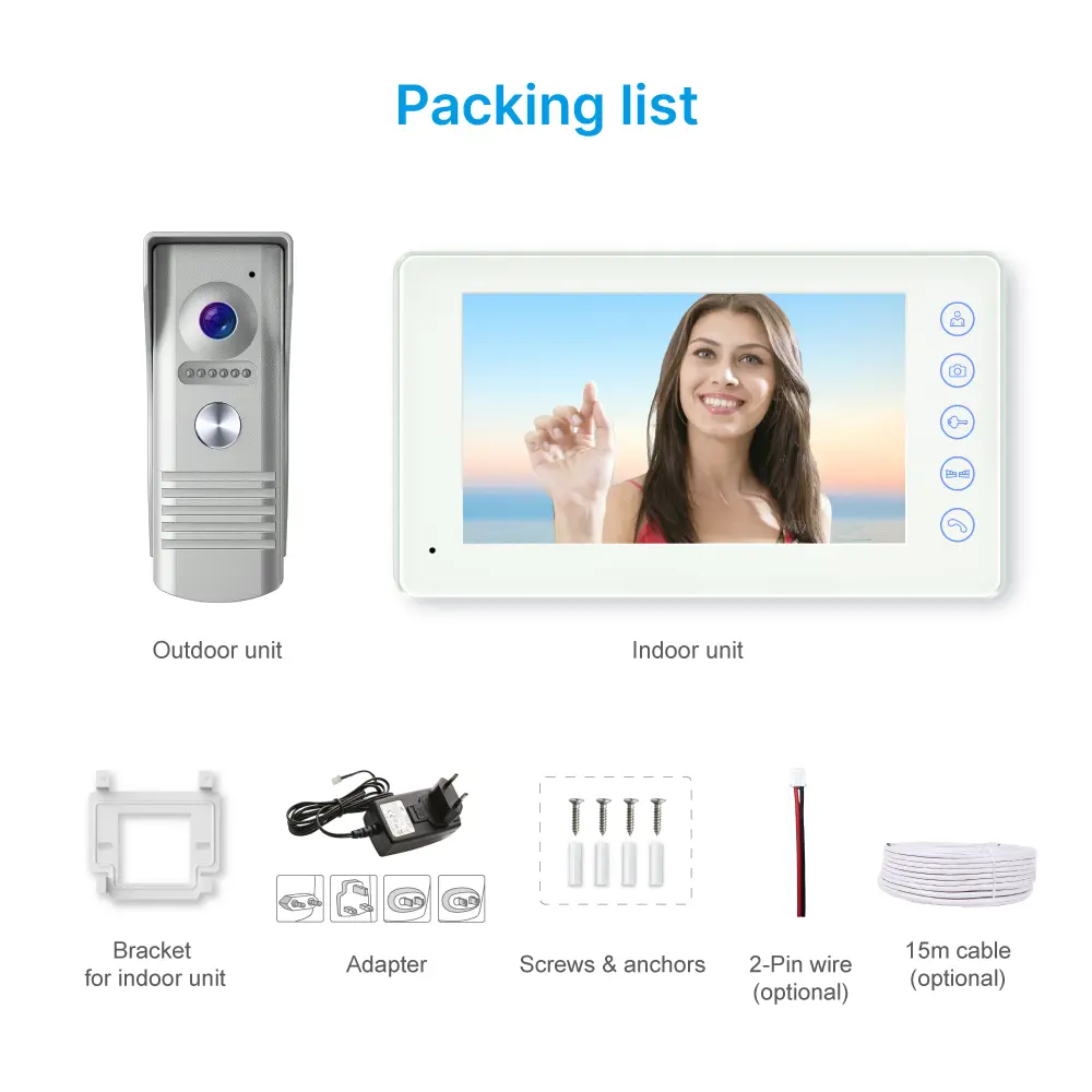  ●Model # RL-H07NPF ●Tuya remote control from smart phone. ●Easy 4 wires connection, DIY. ●7 inch TFT screen, 800*480 resolution. ●Touch button monitor, white and black colors for option. ●Receive video call and intercom via monitor. _13