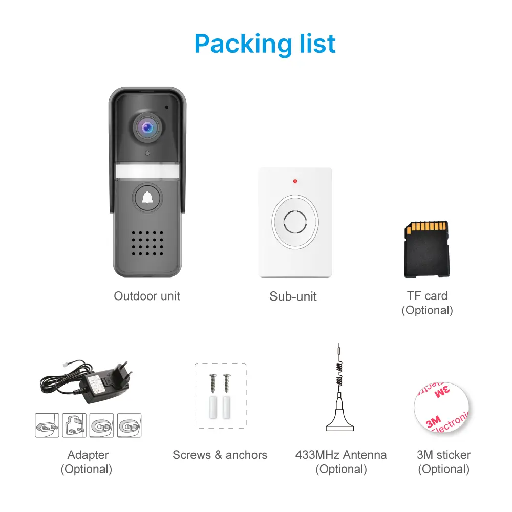 Video doorbell, RL-IP12D-NET, Tuya smart, 2.4GHz WiFi, 2K UHD camera, night vision, 128GB TF card, IP55, indoor chime (receiver) _14
