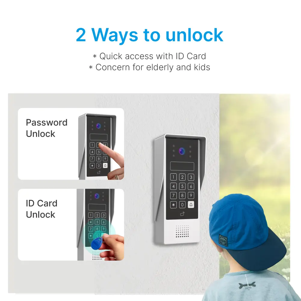 Video door phone, RL-B17AID-TY, 4 wires, Tuya WiFi, 7” FHD screen, 1024*600, 1080P HD camera, hands-free, ID card unlocking _04
