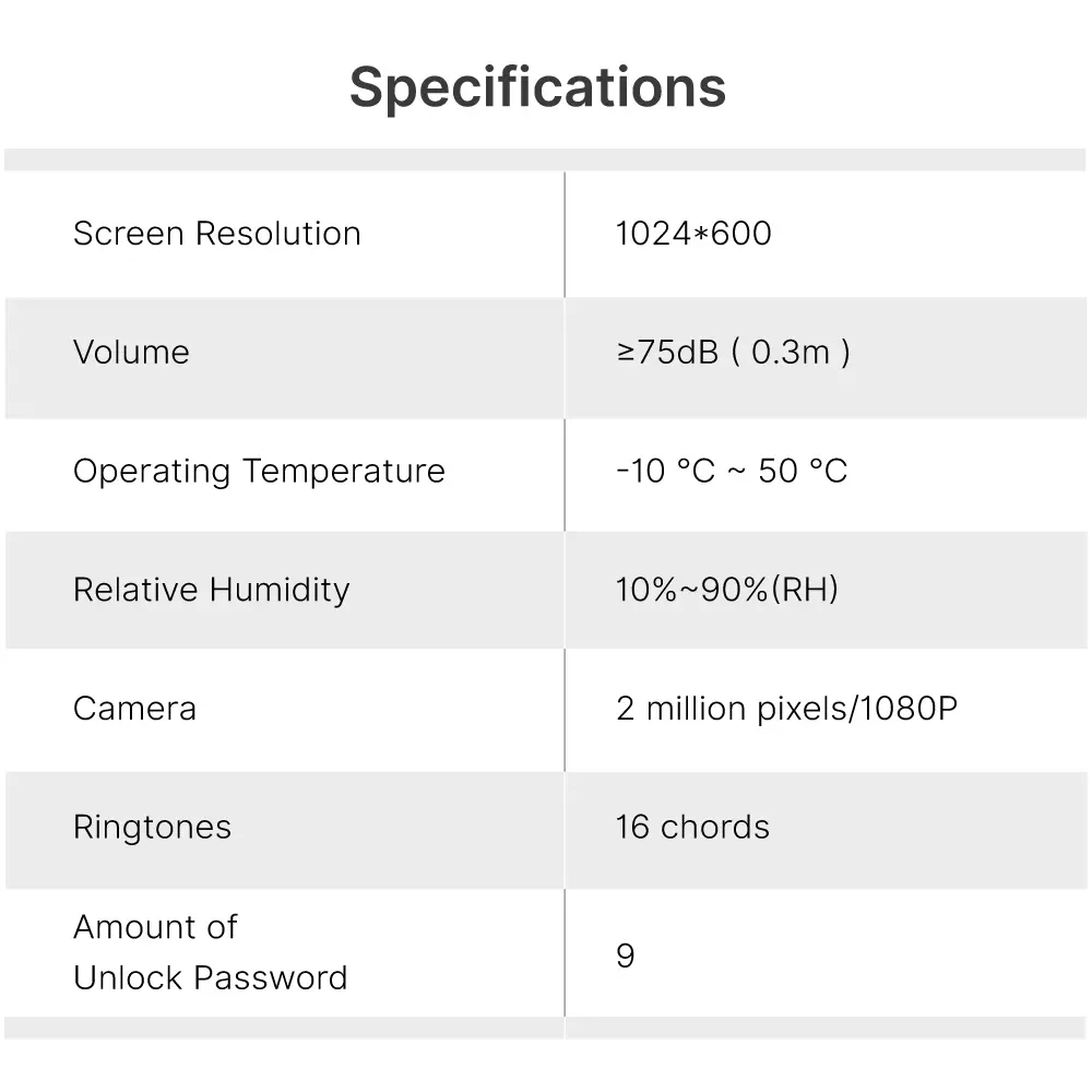 Video door phone, RL-B17AID-TY, 4 wires, Tuya WiFi, 7” FHD screen, 1024*600, 1080P HD camera, hands-free, ID card unlocking _13