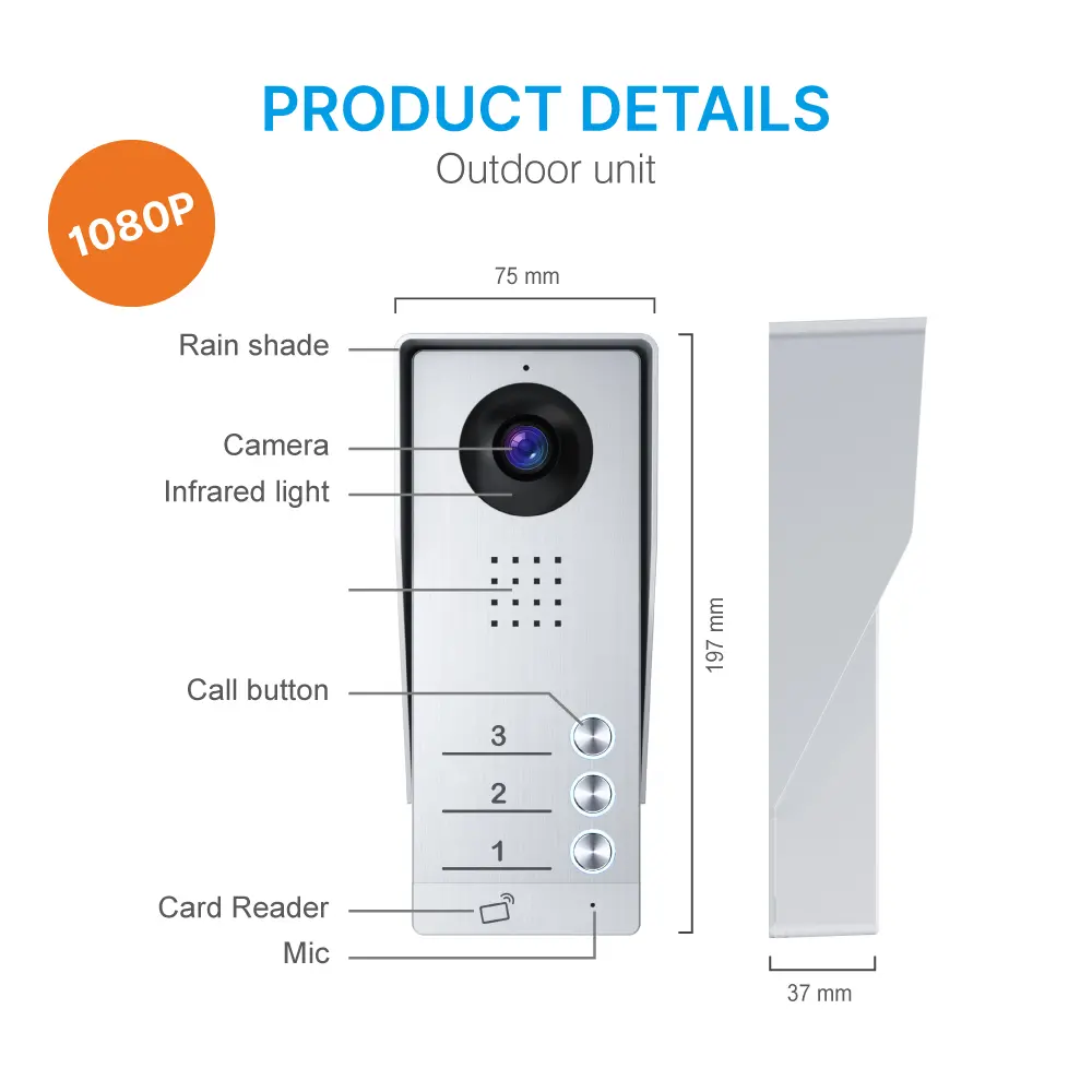 7 inch WIFI AHD Video Doorphone #RL-B17AE3-TY- Support up to 3 flats.- Camera light compensation at night. - Release the electric lock and gate lock. - With the Tuya Smart APP, you can remotely monitor, intercom and unlock. - Two million pixels AHD camera. _08