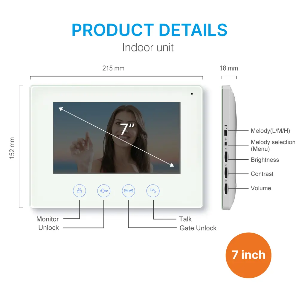 7 inch WIFI AHD Video Doorphone #RL-B17AE3-TY- Support up to 3 flats.- Camera light compensation at night. - Release the electric lock and gate lock. - With the Tuya Smart APP, you can remotely monitor, intercom and unlock. - Two million pixels AHD camera. _07
